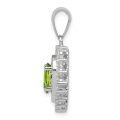 Sterling Silver 925 Rhodium-Plated Peridot and CZ Pendant Elegant Polished Design