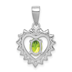 Sterling Silver 925 Rhodium-Plated Peridot and CZ Pendant Elegant Polished Design