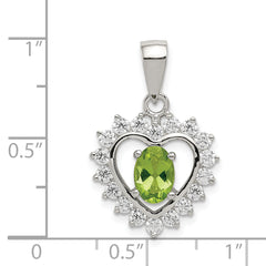 Sterling Silver 925 Rhodium-Plated Peridot and CZ Pendant Elegant Polished Design