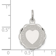 Sterling Silver 925 Engravable Heart Charm with Polished Rhodium Finish