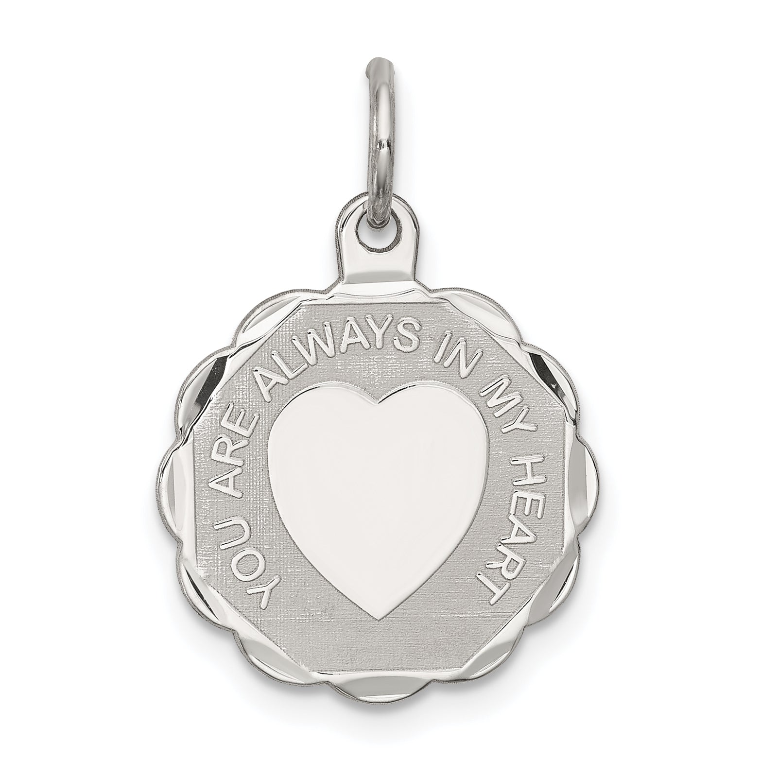 Sterling Silver Rhodium-plated Your Always In My Heart Disc Charm