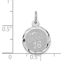 Sterling Silver 925 Sweet Sixteen Charm with Polished Rhodium Finish