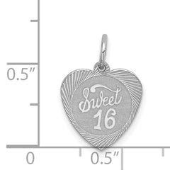 Sterling Silver Rhodium-Plated Sweet Sixteen Heart Charm Polished Finish