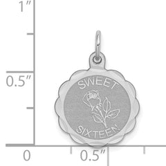 Sterling Silver Rhodium-Plated Sweet Sixteen Charm Polished Finish