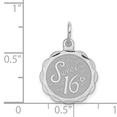 Sterling Silver 925 Rhodium-Plated Sweet Sixteen Charm with Polished Finish