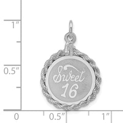 Sterling Silver 925 Sweet Sixteen Charm with Rhodium-Plated Polished Finish