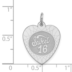 Sterling Silver Rhodium-Plated Sweet Sixteen Heart Charm Polished Finish