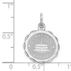 Sterling Silver Rhodium-Plated Happy Birthday Charm Polished 925 Elegant Gift