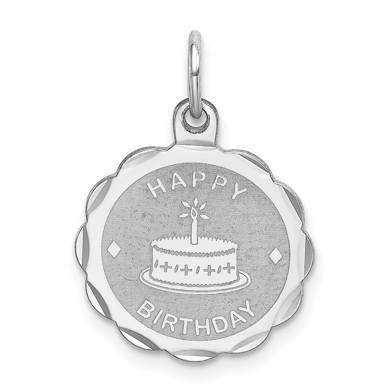 Sterling Silver Rhodium-plated Happy Birthday Disc Charm