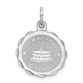 Sterling Silver Rhodium-plated Happy Birthday Disc Charm