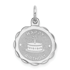 Sterling Silver Rhodium-plated Happy Birthday Disc Charm