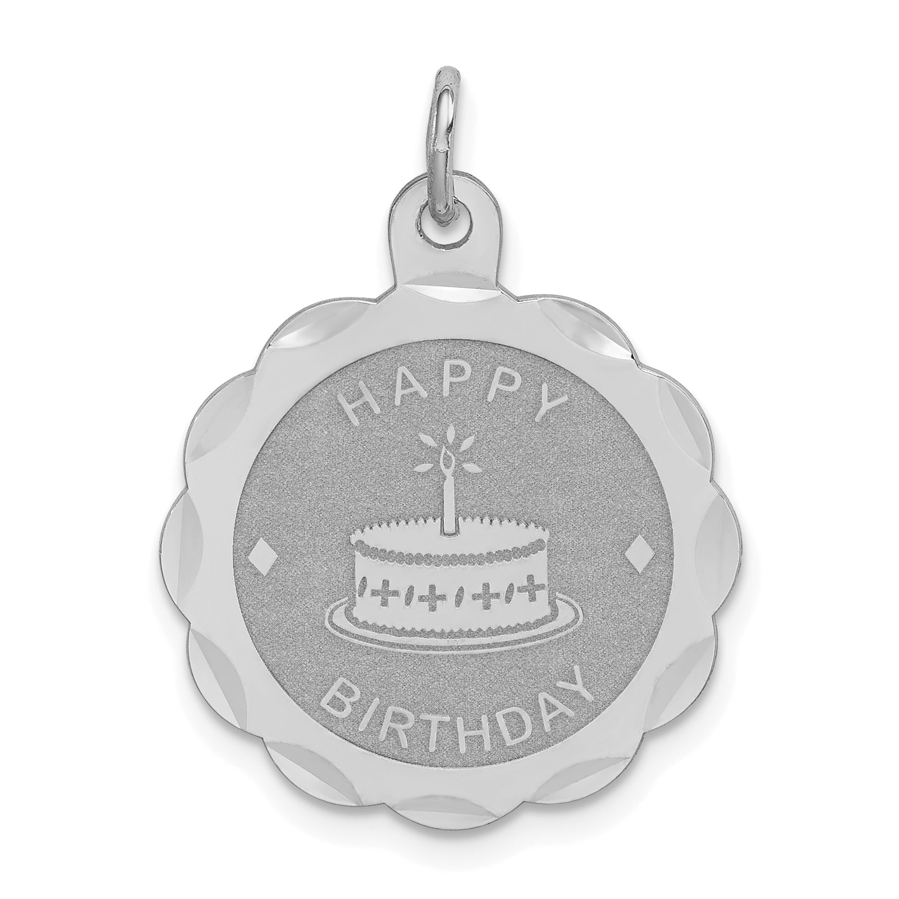 Sterling Silver Rhodium-plated Happy Birthday Disc Charm