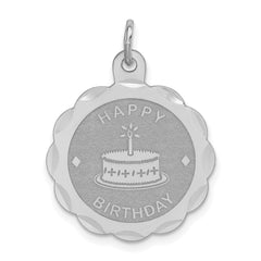 Sterling Silver Rhodium-plated Happy Birthday Disc Charm