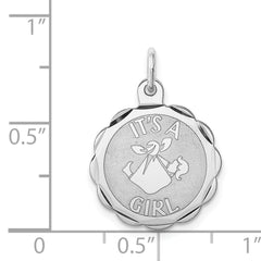 Sterling Silver 925 Rhodium-Plated It's a Girl Charm Polished Finish