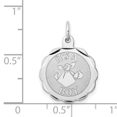 Sterling Silver 925 Rhodium-Plated It's a Boy Charm with Polished Finish