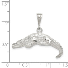 Sterling Silver Alligator Charm with Polished Anti-Tarnish Finish 925 Solid
