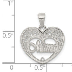 Sterling Silver 925 Mama Heart Charm with Polished Anti-Tarnish Finish