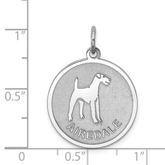 Sterling Silver Rhodium-Plated Airedale Charm with Laser Design Engravable