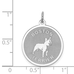 Sterling Silver Rhodium-Plated Boston Terrier Charm Engravable Laser Finish