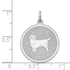 Sterling Silver 925 Cairn Terrier Charm with Rhodium-Plating and Engravable Back