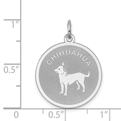 Sterling Silver 925 Chihuahua Charm with Rhodium Finish, Engravable Elegant Design