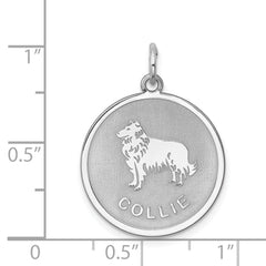 Sterling Silver Rhodium-Plated Collie Charm with Laser Detail Engravable
