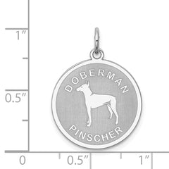 Sterling Silver 925 Doberman Pinscher Disc Charm, Rhodium-Plated, Engravable Sophisticated Design