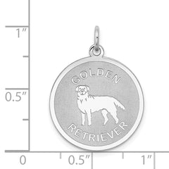 Sterling Silver Rhodium-Plated Golden Retriever Charm, Engravable with Laser Design