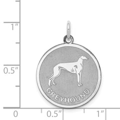 Sterling Silver 925 Greyhound Disc Pendant with Rhodium Plating and Engravable Back