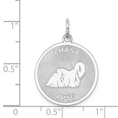Sterling Silver Lhasa Apso Disc Charm, Rhodium-Plated, Engravable, 925