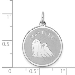 Sterling Silver Rhodium-Plated Maltese Disc Charm, Engravable Laser Design