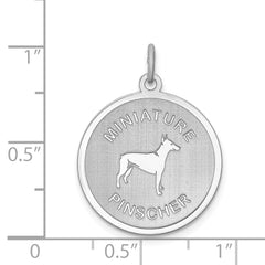 Sterling Silver 925 Miniature Pinscher Disc Charm with Rhodium Plating and Engravable Back
