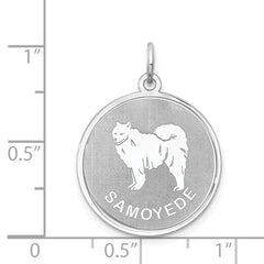 Sterling Silver Samoyed Charm with Rhodium-Plated Finish Engravable Disc