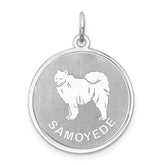 Sterling Silver Rhodium-plated Samoyed Disc Charm