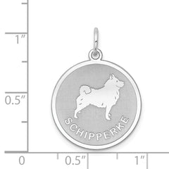Sterling Silver 925 Schipperke Charm with Rhodium-Plated Engravable Disc