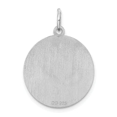 Sterling Silver St. Bernard Disc Charm, Rhodium-Plated, Engravable, Laser Finish