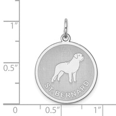 Sterling Silver St. Bernard Disc Charm, Rhodium-Plated, Engravable, Laser Finish
