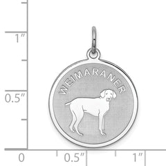 Sterling Silver 925 Weimaraner Charm with Rhodium Plating and Engravable Back