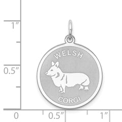 Sterling Silver 925 Rhodium-Plated Corgi Charm with Engravable Back