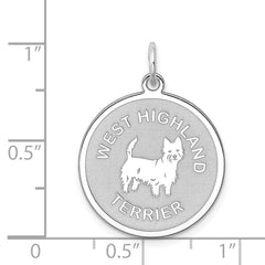 Sterling Silver 925 West Highland Terrier Charm with Rhodium Finish Engravable