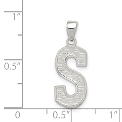 Sterling Silver 925 Initial S Pendant with Rhodium-Plated Finish Solid, Cast