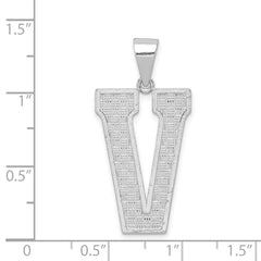 Sterling Silver Rhodium-Plated Letter V Pendant Large Bold Design