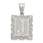 Sterling Silver Square Diamond-cut Letter J Initial Pendant