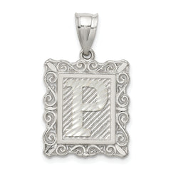 Sterling Silver Square Diamond-cut Letter P Initial Pendant
