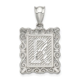 Sterling Silver Square Diamond-cut Letter R Initial Pendant