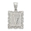 Sterling Silver Square Diamond-cut Letter V Initial Pendant