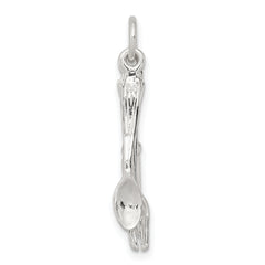 Sterling Silver 925 Knife Fork Spoon Charm with Polished 3D Finish