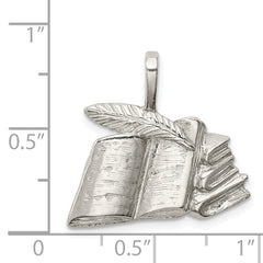 Sterling Silver 925 Book Charm with Quill, Anti-Tarnish, Solid Design