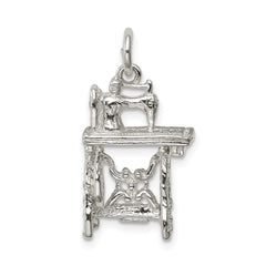 Sterling Silver 925 Sewing Machine Charm with Polished 3D Design and Anti-Tarnish Finish