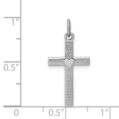 Sterling Silver Rhodium-Plated Heart Cross Charm | Polished Solid Design